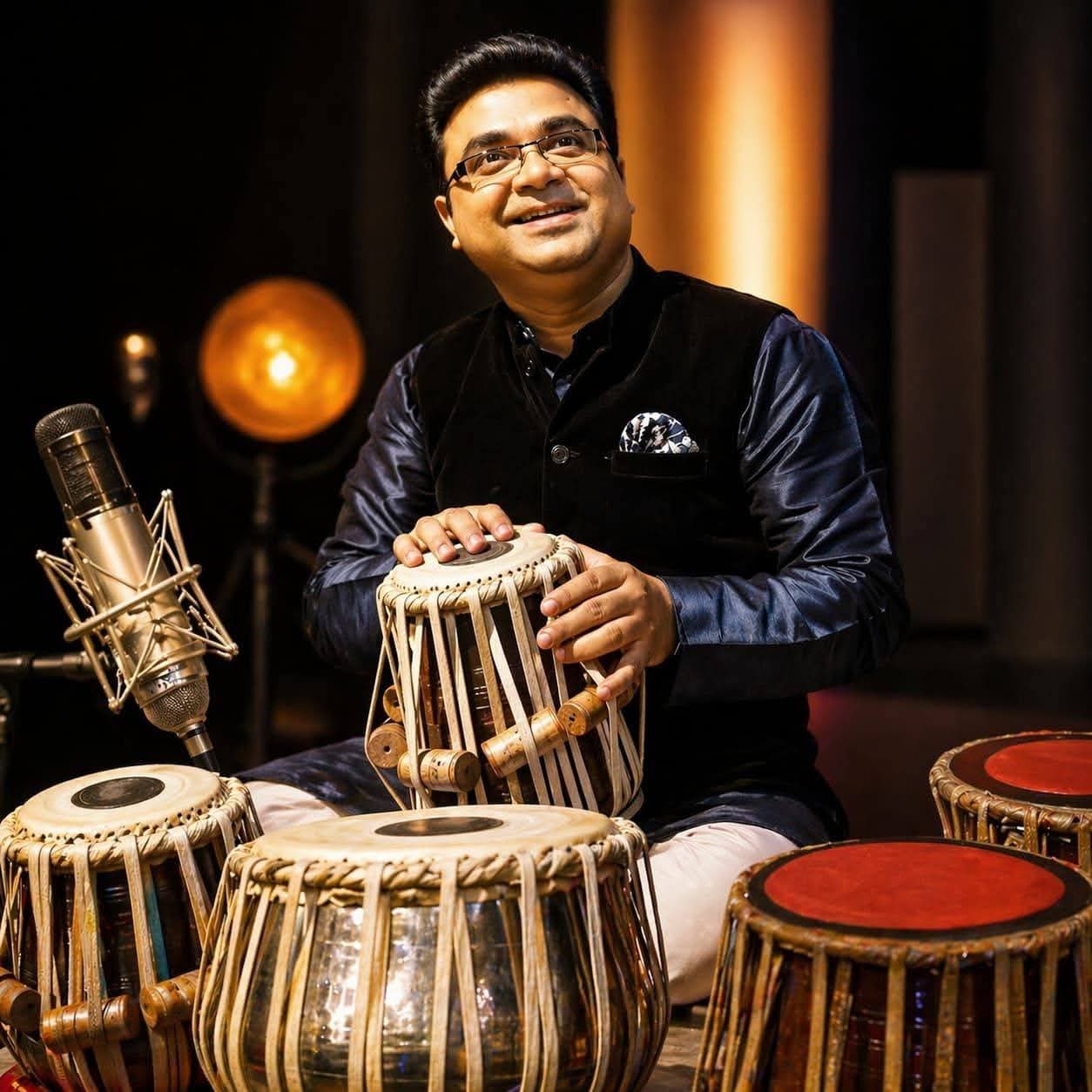 Bhushan Kumar seated at the tabla